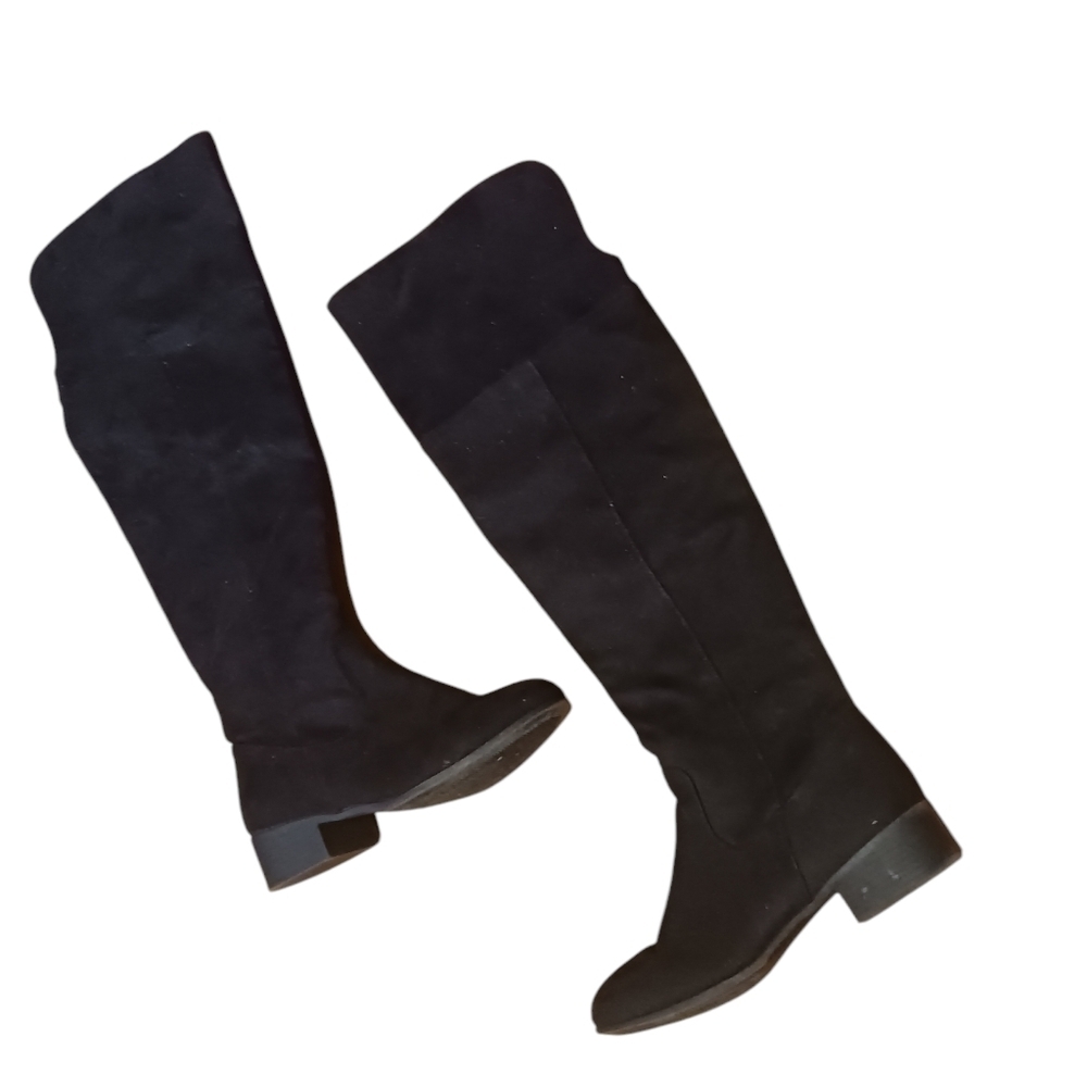 Black Over The Knee Boots Ladies 6 1/2 Block Heel  Gothic Fairycore Whimsigoth